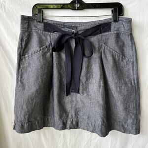 Ann Taylor LOFT Womens 6 linen walking skirt Blue Chambray Mini Ribbon Tie
